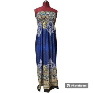 Bailey Blue Clothing Maxi Tube Strapless Dress Blue Mandela Design Size Medium